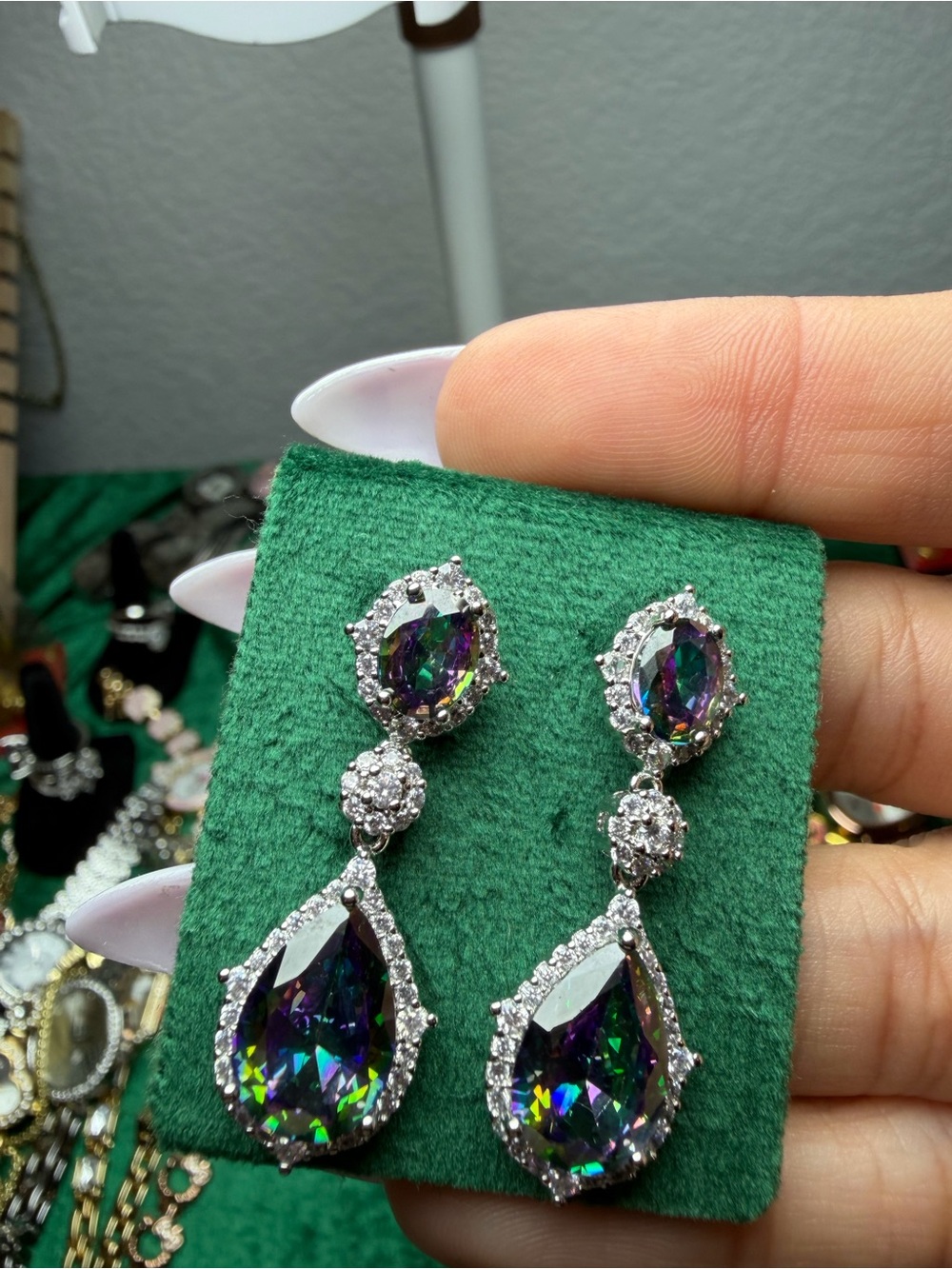 14K Gold Plated Mystic Teardrop Dangle Earrings Galaxy Purple